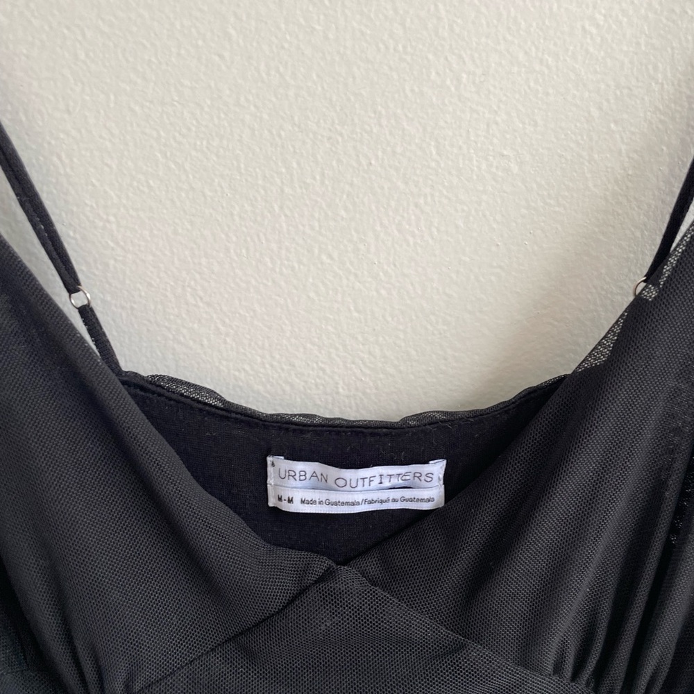 BLACK SHEER SPAGHETTI STRAP DRESS LINED RUCHED STRETCH URBAN OUTFITTERS - Picture 6 of 11
